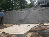 Completed stone retaining wall